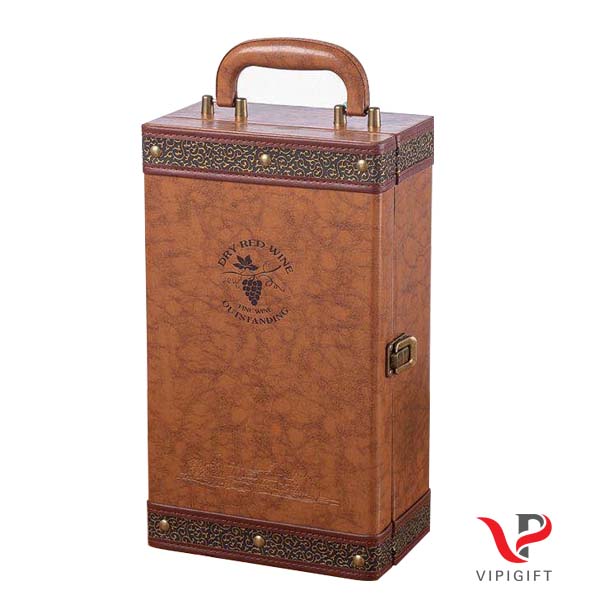 Hộp da đôi nâu viền nâu blank